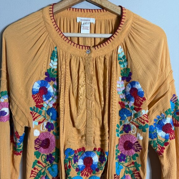 Sundance Catalog Fabled Table Embroidered Blouse Women's Small Gold Floral Flowy - Picture 6 of 13
